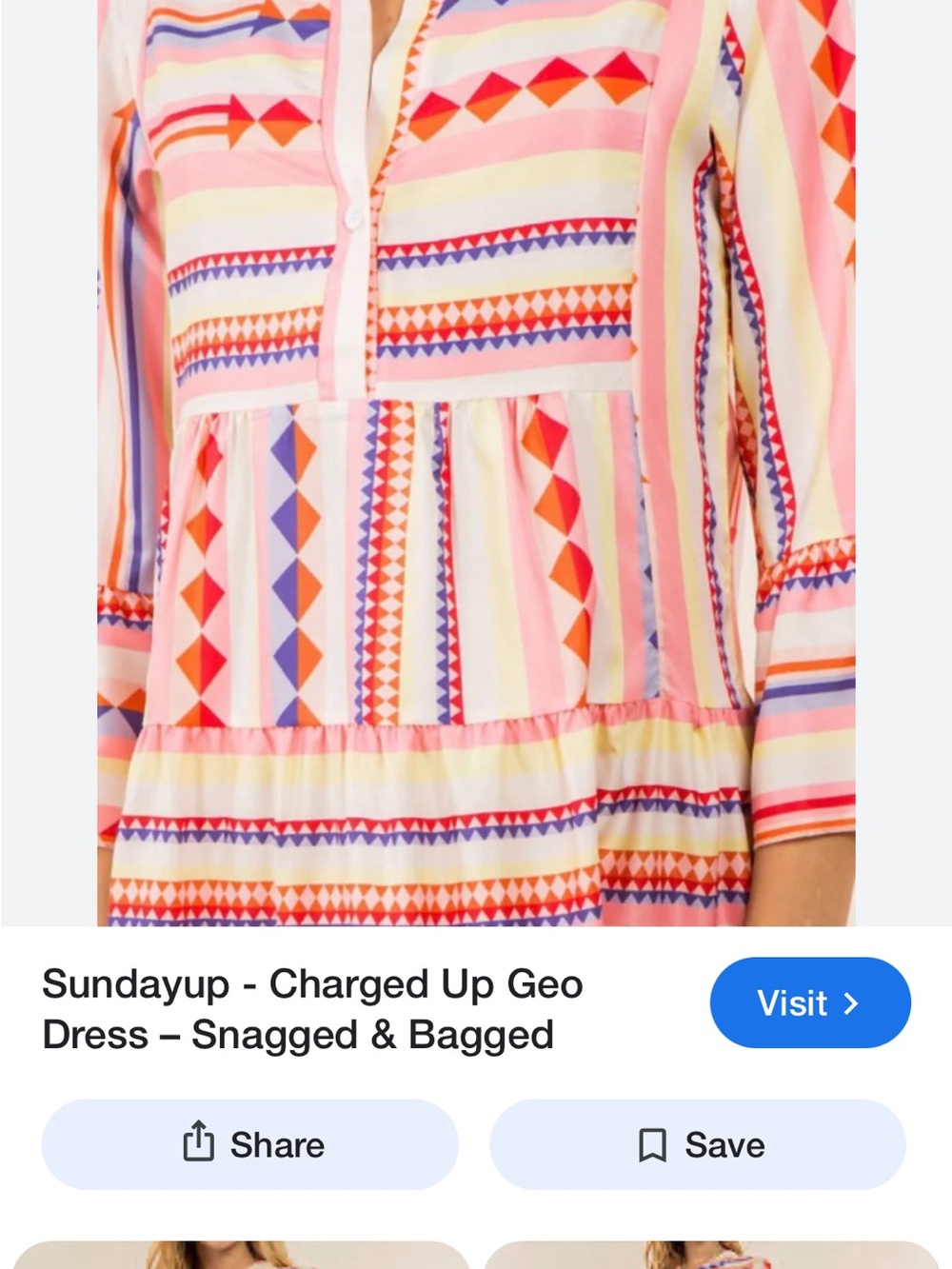 Geo Stripe Pink Casual Button-Neck Dress